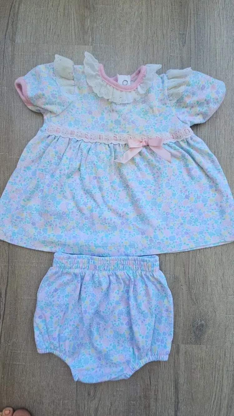 true vintage 90s healthtex dress and bloomers 6-9m set